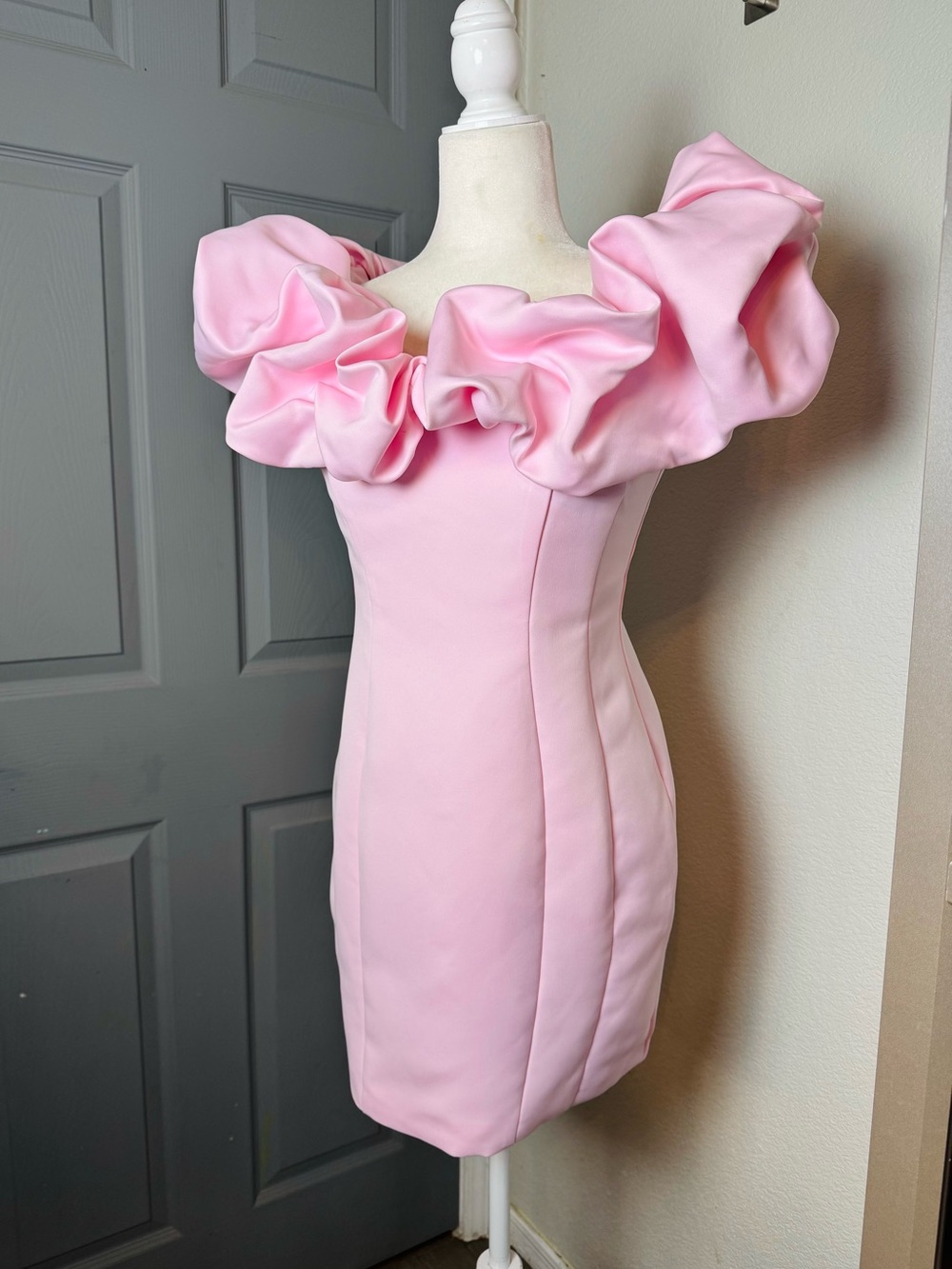 Pink Ruffled Off Shoulder Mini Dress - Picture 4 of 11